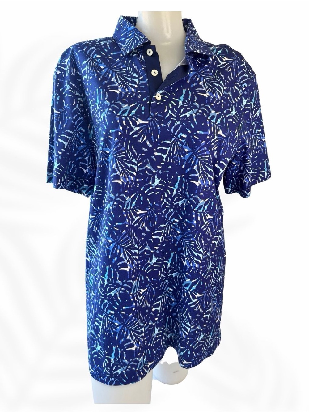 BUGATCHI Performance Polo Shirt – Men’s Size Medium – NWT Tropical Blue Print